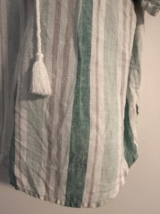 Tommy Bahama Seafoam and White Striped Puff-Sleeve Top - Picture 4 of 4